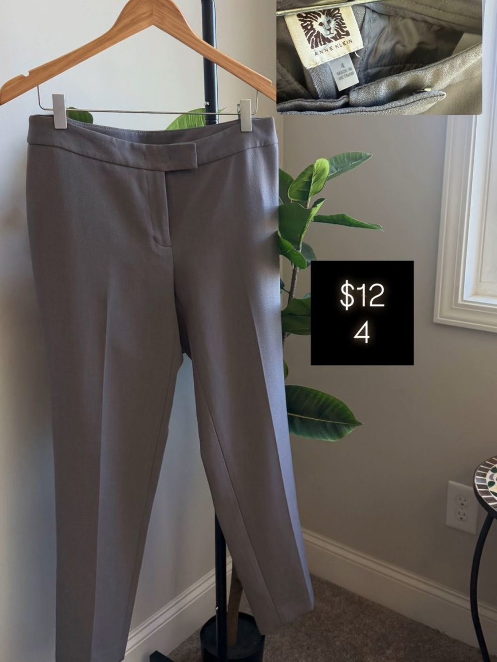 Anne Klein Gray Straight-Leg Dress Trousers
